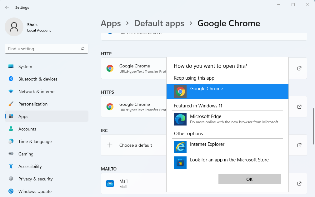 Change Default Web Browser to Google Chrome in Windows 11