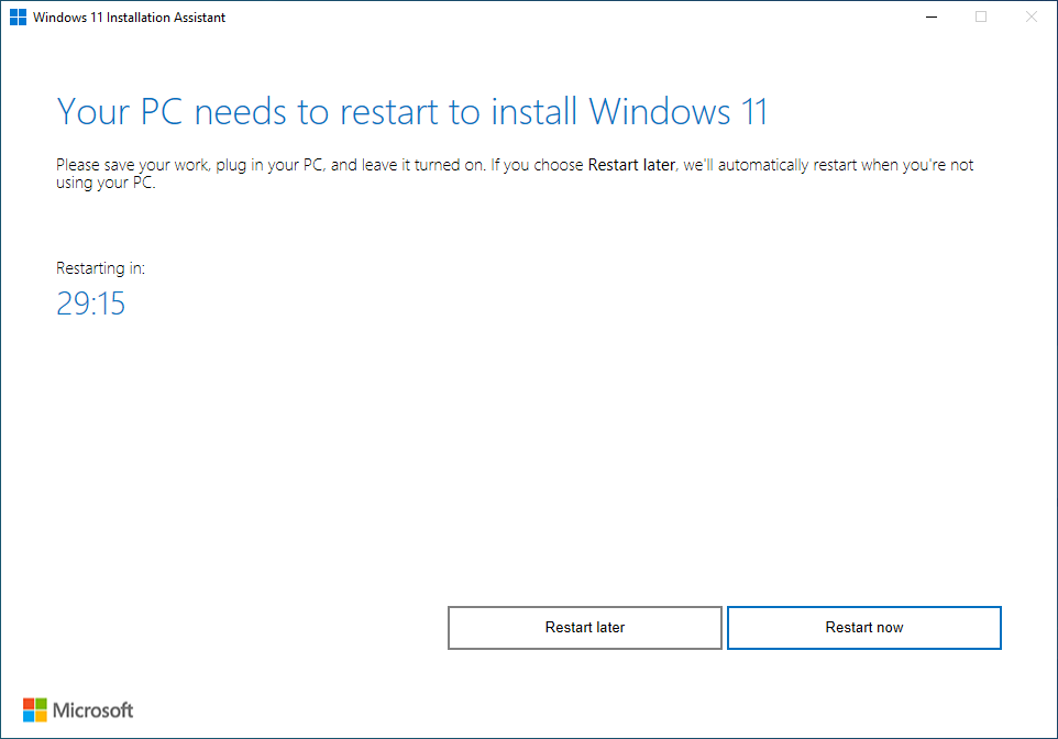 Your PC needs to restart to install Windows 11