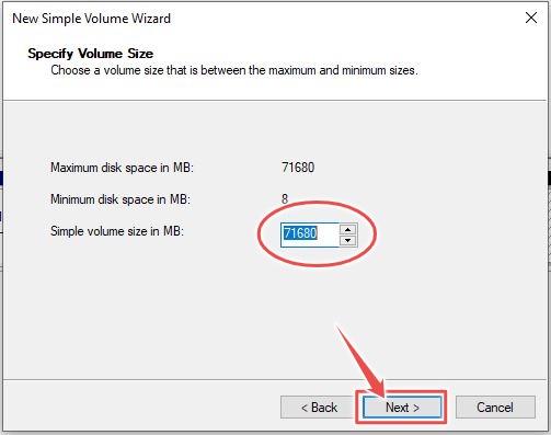 Volume Size Box, New Simple Volume | Disk Management on Windows