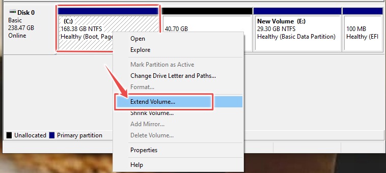 Extend Volume Option | Disk Management of Windows