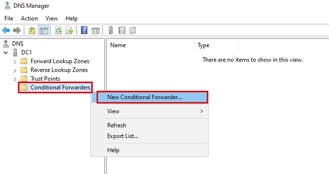 Selecting Condition Forwarders on DNS Manager Console