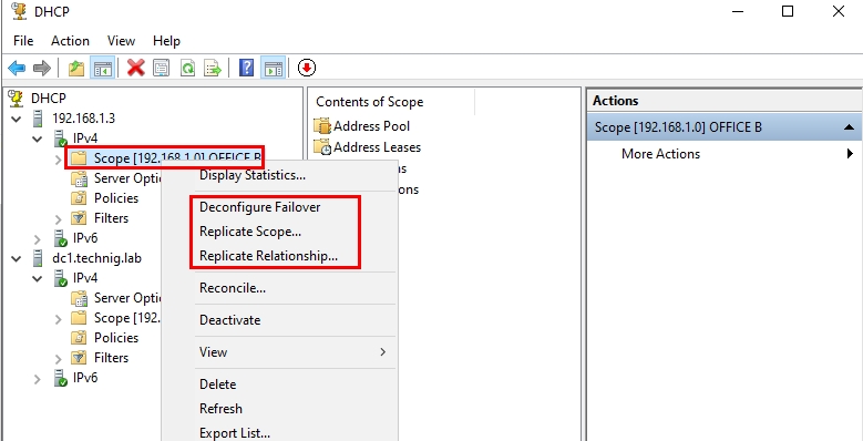 Verifying DHCP Failover configuration by seeing the Failover Options