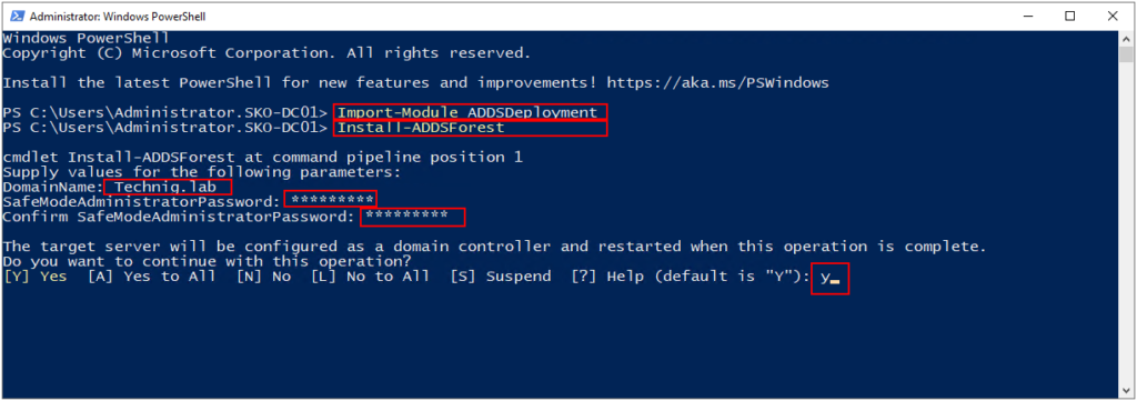 Install Active Directory Domain Services using PowerShell