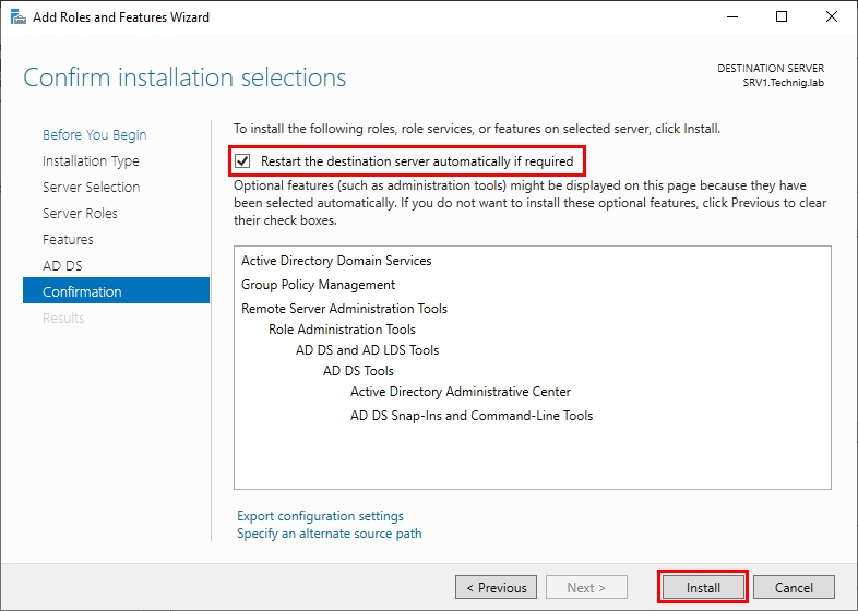 Install the Active Directory Domain Services AD DS